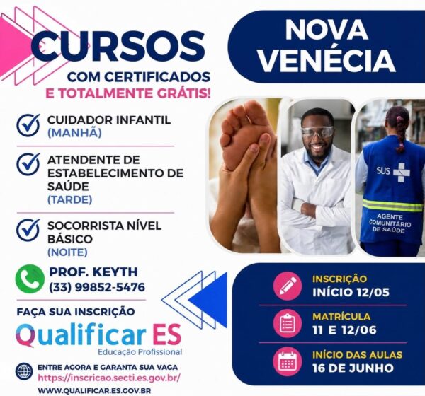 Qualificar ES abre vagas para cursos gratuitos em Nova Venécia!
